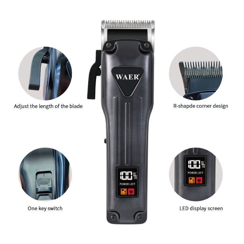 WA-0208 Profesyonel Şarjlı Saç,Sakal,Ense,Vücut Traş Kesme Makinesi / Ergonomik Tasarım, Uzun Pil Ömrü, LED Ekran