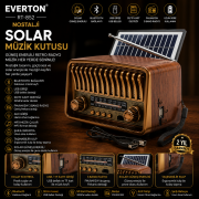 RT-852 Nostalji Solar Güneş Enerjili Bluetooth/USB/Sd kart/ Radyo mp3 Player Müzik Kutusu