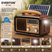 Everton RT-760 Fenerli Solar Güneş Enerjili Bluetooth, Usb/Sd/Fm 3 Band Radyo Nostalji Müzik Kutusu