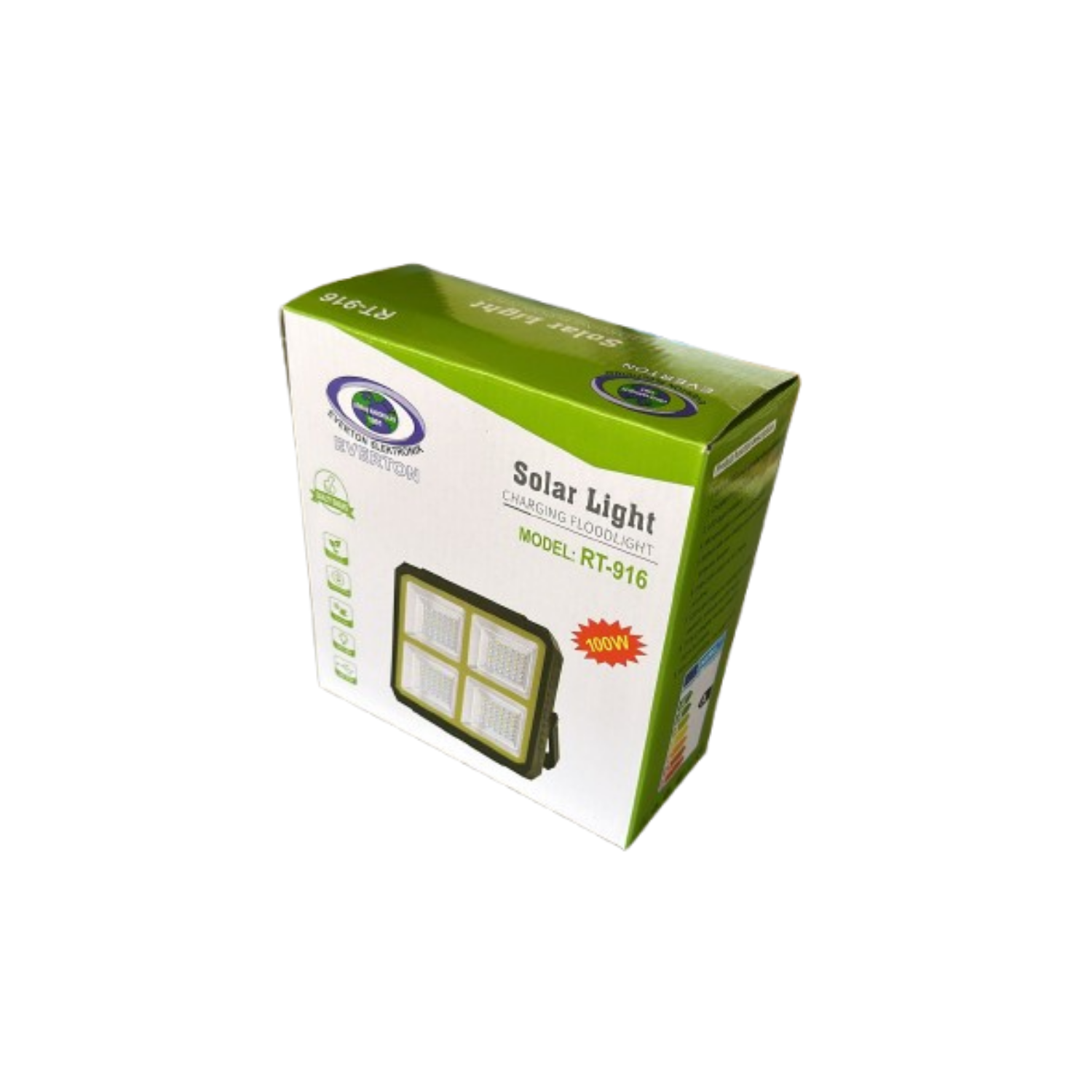 EVERTON RT-916 100W Solar LED Projektör Işık – Güneş Enerjili Şarjlı Dış Mekan Aydınlatma