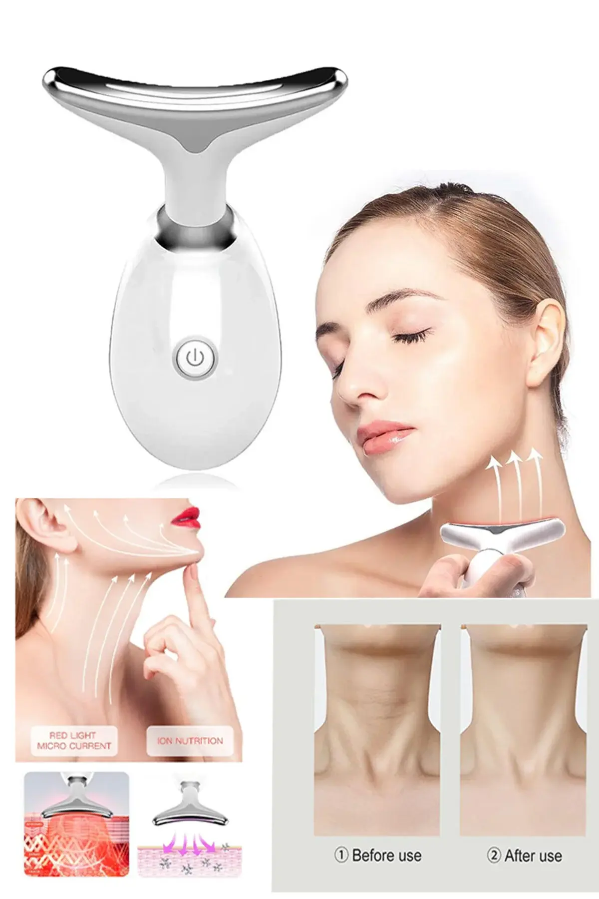 Yüz Ve Boyun 3 Mod Işıklı Mikro Akım Isıtmalı Titreşimli Gıdık Sarkma Kırışıklık Ems Güzellik Cihazı