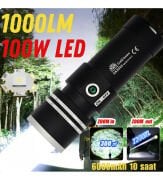 GK-9565 100w Ultra Güçlü 2200m Menzil Usb Giriş-Powerbank Lazer Silindir Şarjlı El Feneri 6000 mAh