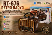 RT-676 Retro Radyo Bluetooth Hoparlör – USB/SD Kart Girişli, 3 Bant Radyo Alıcılı, Taşınabilir Şarjlı Nostaljik Radyo