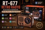 RT-677 Retro Radyo Bluetooth Hoparlör – USB/SD Kart Girişli, 3 Bant Radyo Alıcılı, Taşınabilir Şarjlı Nostaljik Radyo