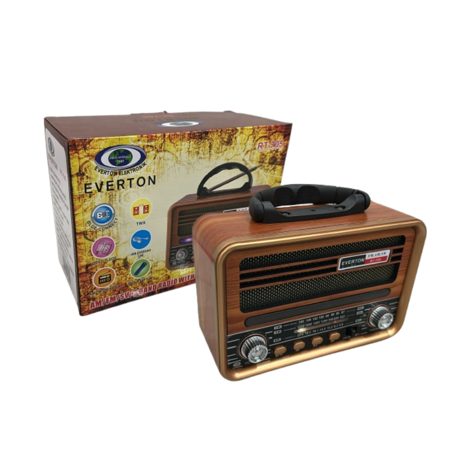 RT-705 Retro Radyo Bluetooth Hoparlör – TWS Özellikli, USB/SD Kart Girişli, Şarjlı Taşınabilir Nostaljik Radyo