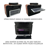 RT-708 Retro Radyo Bluetooth Hoparlör – Solar (Güneş Enerjili) Şarjlı, USB/SD Kart Girişli, TWS Destekli, 3 Bant Radyo