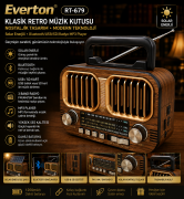 Everton RT-679 / Klasik Retro Solar Enerjili , Nostalji Bluetooth/USB/Sd/ Radyo Mp3 Player Müzik Kutusu