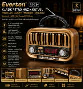 Everton RT-724 / Klasik Retro , Dijital , Nostalji Bluetooth/USB/Sd/ Radyo Mp3 Player Müzik Kutusu