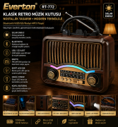 Everton RT-772 / Klasik Retro , Solar Enerjili ,Şerit LEDLİ , Fenerli , Nostalji Bluetooth/USB/Sd/ Radyo Mp3 Player Müzik Kutusu