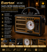 Everton RT-737 / Şık Tasarımlı Saatli ,Klasik Retro , Solar Enerjili ,Nostalji Bluetooth/USB/Sd/ Radyo Mp3 Player Müzik Kutusu