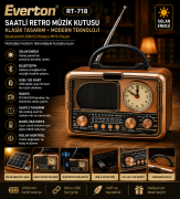 Everton RT-718 / Şık Tasarımlı Saatli ,Klasik Retro ,Nostalji Bluetooth/USB/Sd/ Radyo Mp3 Player Müzik Kutusu