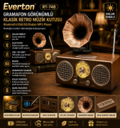 Everton RT-748 Şık Tasarımlı Gramafon Görünümlü Klasik Retro Nostalji Bluetooth/USB/Sd/ Radyo Mp3 Player Müzik Kutusu