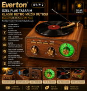 Everton RT-712-713 Özel Plak Tasarım Klasik Retro Nostalji Bluetooth/USB/Sd/ Radyo Mp3 Player Müzik Kutusu