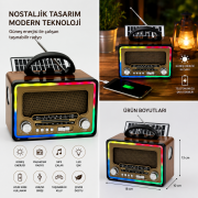 Everton RT-763 Klasik Retro Solar Enerjili , Nostalji Bluetooth/USB/Sd/ Radyo Mp3 Player Müzik Kutusu