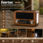 Everton RT-739 Klasik Retro , Solar Enerjili , Fenerli , Nostalji Bluetooth/USB/Sd/ Radyo Mp3 Player Müzik Kutusu
