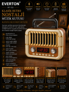 Everton RT-722 Şık Tasarımlı Saatli ,Klasik Retro ,Nostalji Bluetooth/USB/Sd/ Radyo Mp3 Player Müzik Kutusu