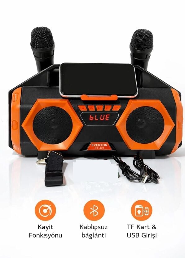 Everton Rt-421 Çift Mikrofonlu Karaoke Büyük Boy Bluetooth Radyo Müzik Çalar