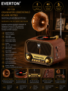 Everton RT-728 Şık Tasarımlı Gramafon Görünümlü Klasik Retro Nostalji Bluetooth/USB/Sd/ Radyo Mp3 Player Müzik Kutusu