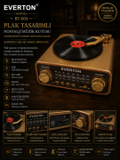 Everton RT-604 Plak Tasarımlı ve Görünümlü , Nostalji Bluetooth/USB/Sd/ Radyo Mp3 Player Müzik Kutusu