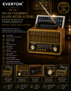 Everton RT-751 Solar Tasarımlı ve  Klasik Görünümlü , Nostalji Bluetooth/USB/Sd/ Radyo Mp3 Player Müzik Kutusu