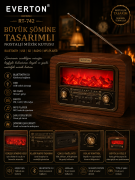 Everton RT-742 Şömine Tasarımlı ve Görünümlü BÜYÜK , Nostalji Bluetooth/USB/Sd/ Radyo Mp3 Player Müzik Kutusu