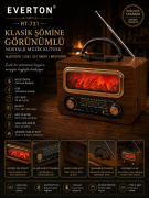 Everton RT-731 Klasik Şömine Görünümlü , Nostalji Bluetooth/USB/Sd/ Radyo Mp3 Player Müzik Kutusu