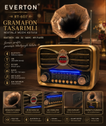 Everton RT-607 Gramafon Tasarımlı ve Görünümlü , Nostalji Bluetooth/USB/Sd/ Radyo Mp3 Player Müzik Kutusu