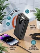 Gk-Y433 30.000 mAh 22.5W PD Hızlı Şarj 4 Port Usb ve Kendinden Kablolu Şarj Göstergeli Led Işıklı Taşınabilir Kamp Lambalı Powerbank