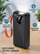 Gk-Y433 30.000 mAh 22.5W PD Hızlı Şarj 4 Port Usb ve Kendinden Kablolu Şarj Göstergeli Led Işıklı Taşınabilir Kamp Lambalı Powerbank