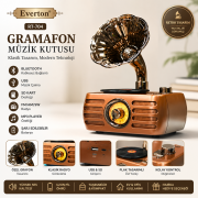 Everton RT-704 Özel Plak Gramafon Tasarımlı Klasik Retro Nostalji Bluetooth/USB/Sd/ Radyo Mp3 Player Müzik Kutusu