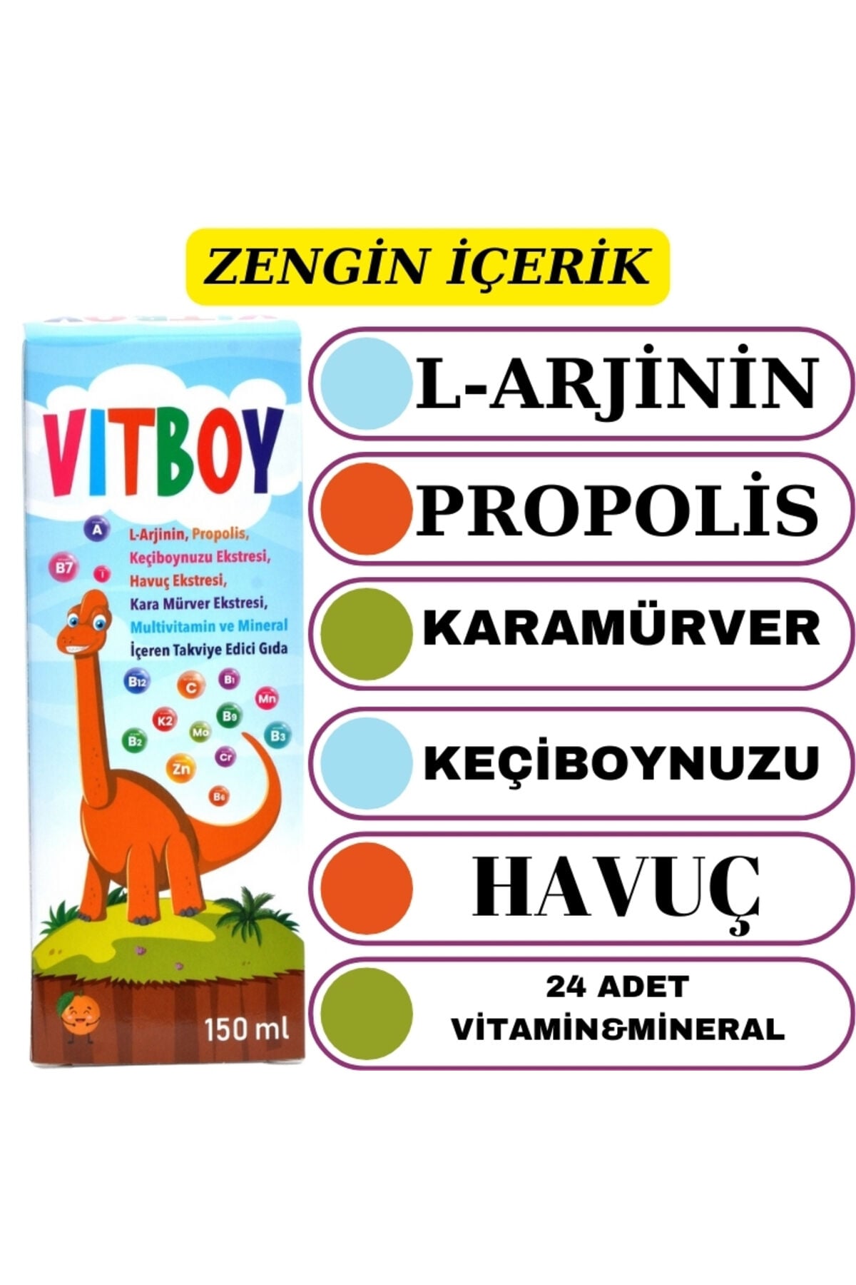 Vitboy Arjinin İçeren Takviye Edici Gıda 150 ml Şurup