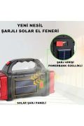 V-2678 Uzun Menzilli Solar Panelli 25W Powerbank+usb Çıkış 4 Mod lu Ultra Güçlü Ledli Şarjlı Fener Işıldak