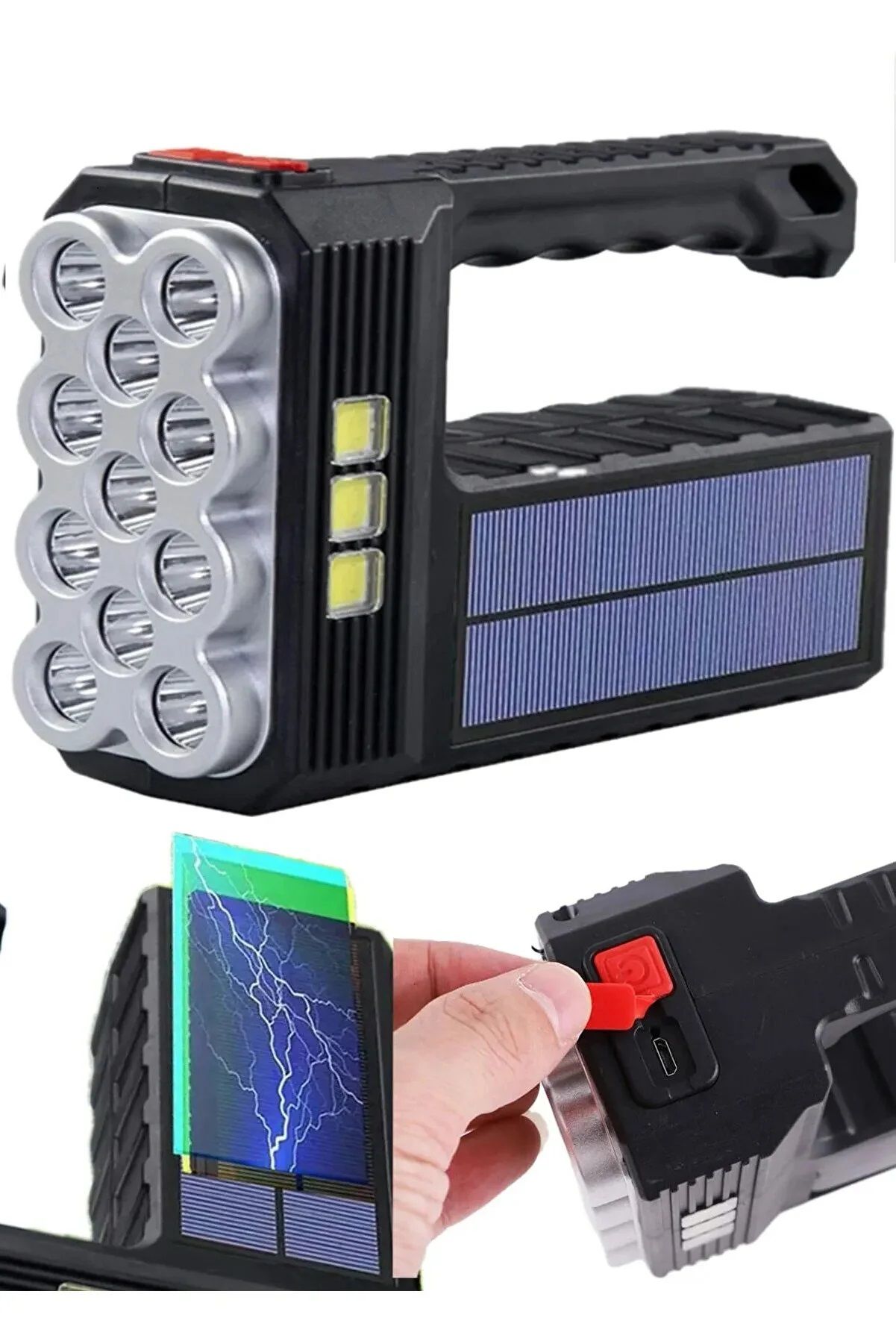 V-11 Ultra Güçlü Solar Güneş Panelli Şarjlı Kamp Lambası El Feneri 4 Mod lu Acil Durum Aydınlatma