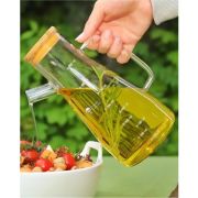 Bambu Kapaklı Vakumlu Borosilikat 3\'lü Set Cam Yağlık Sirkelik Ahşap Altlık