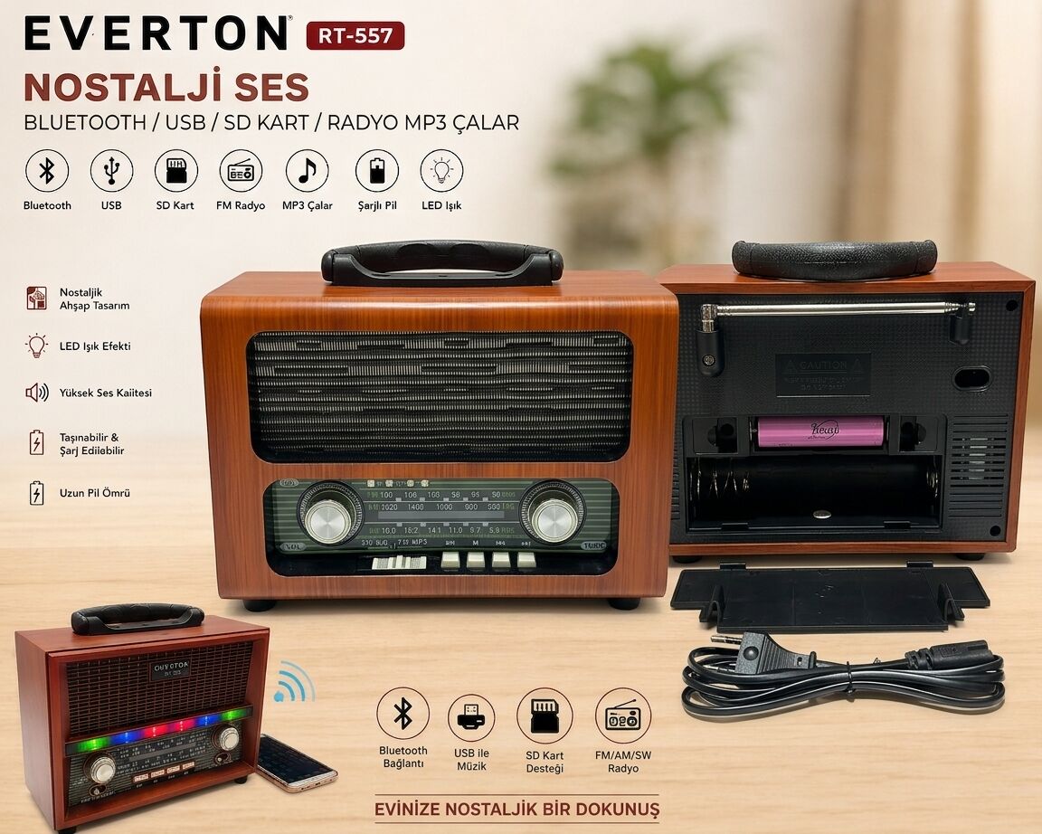 Everton RT-557 Nostalji Bluetooth/USB/Sd kart/ Radyo mp3 Player Müzik Kutusu